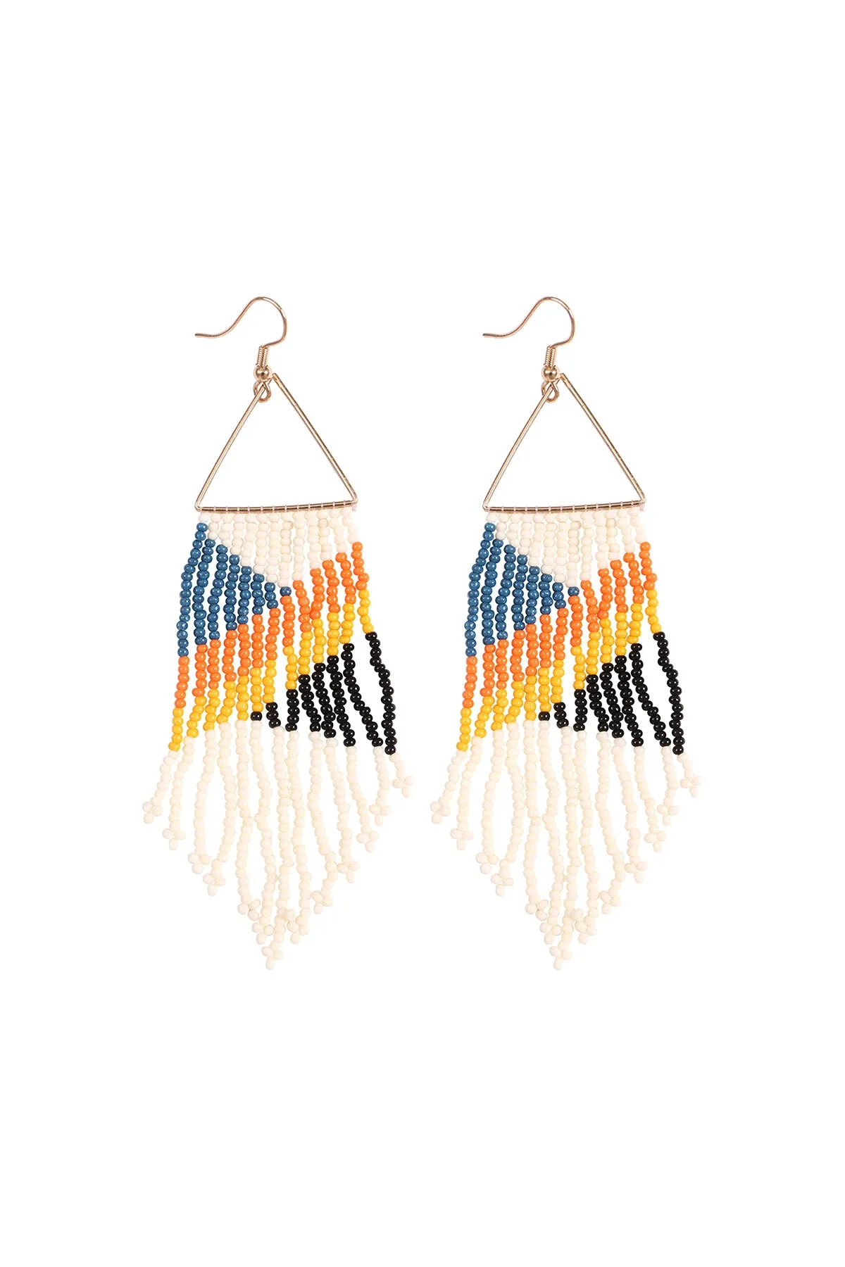 BOHO TRIANGLE SEED BEAD FRINGE DROP EARRINGS