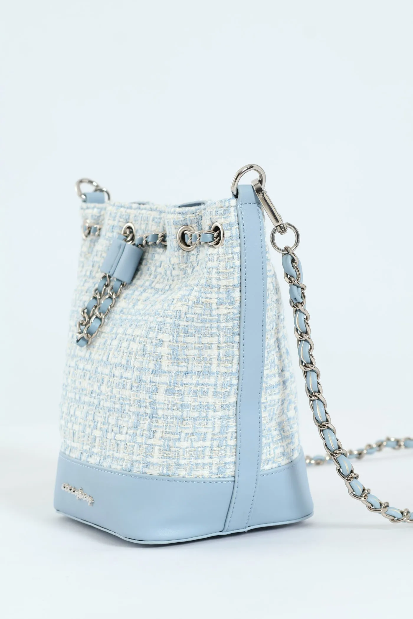 Boucle Drawstring Bucket Bag - Blue