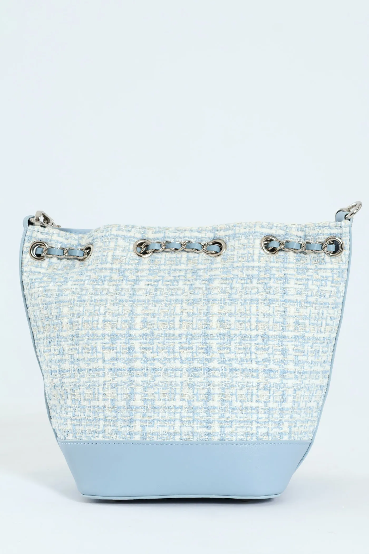 Boucle Drawstring Bucket Bag - Blue