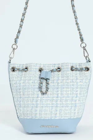 Boucle Drawstring Bucket Bag - Blue