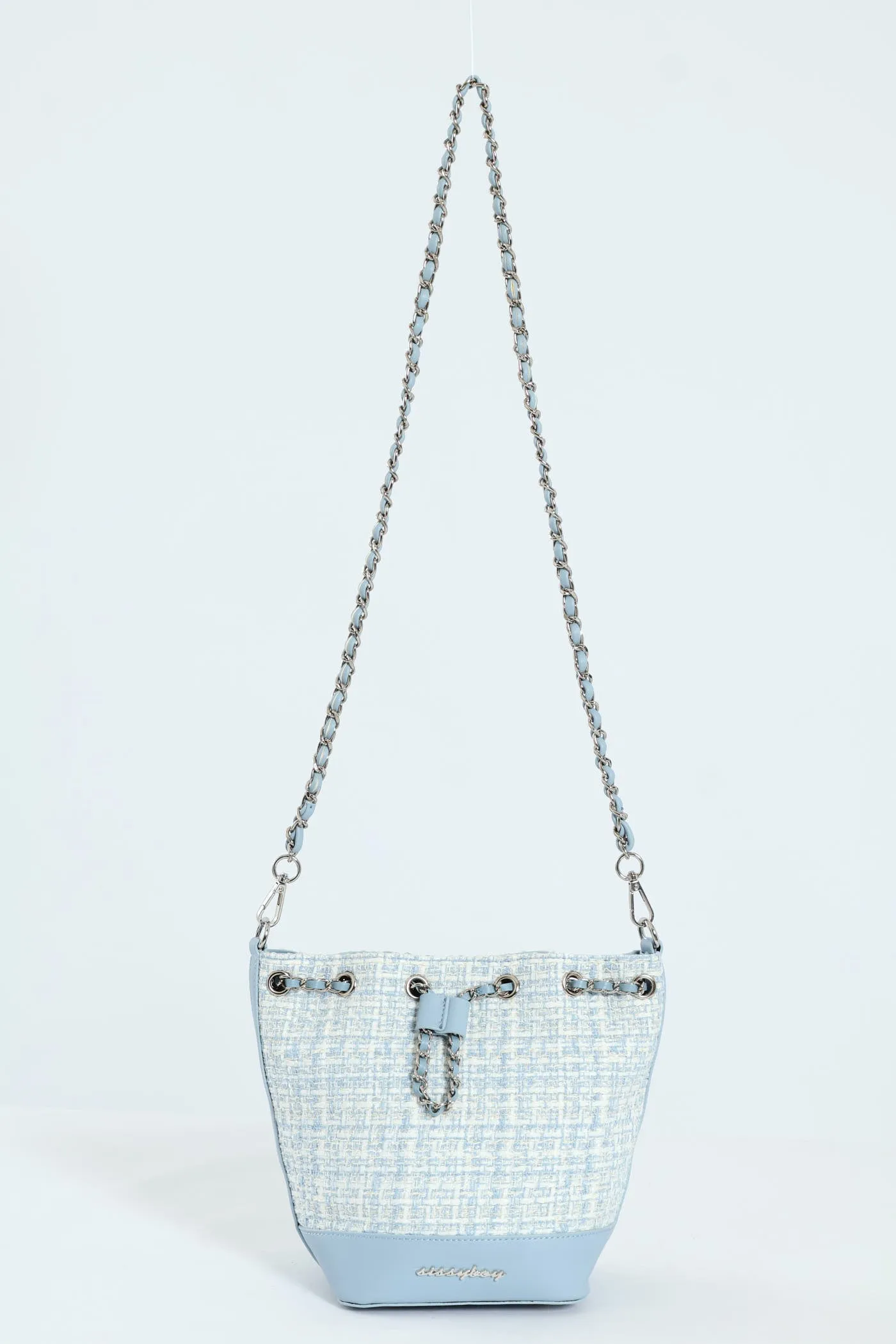 Boucle Drawstring Bucket Bag - Blue