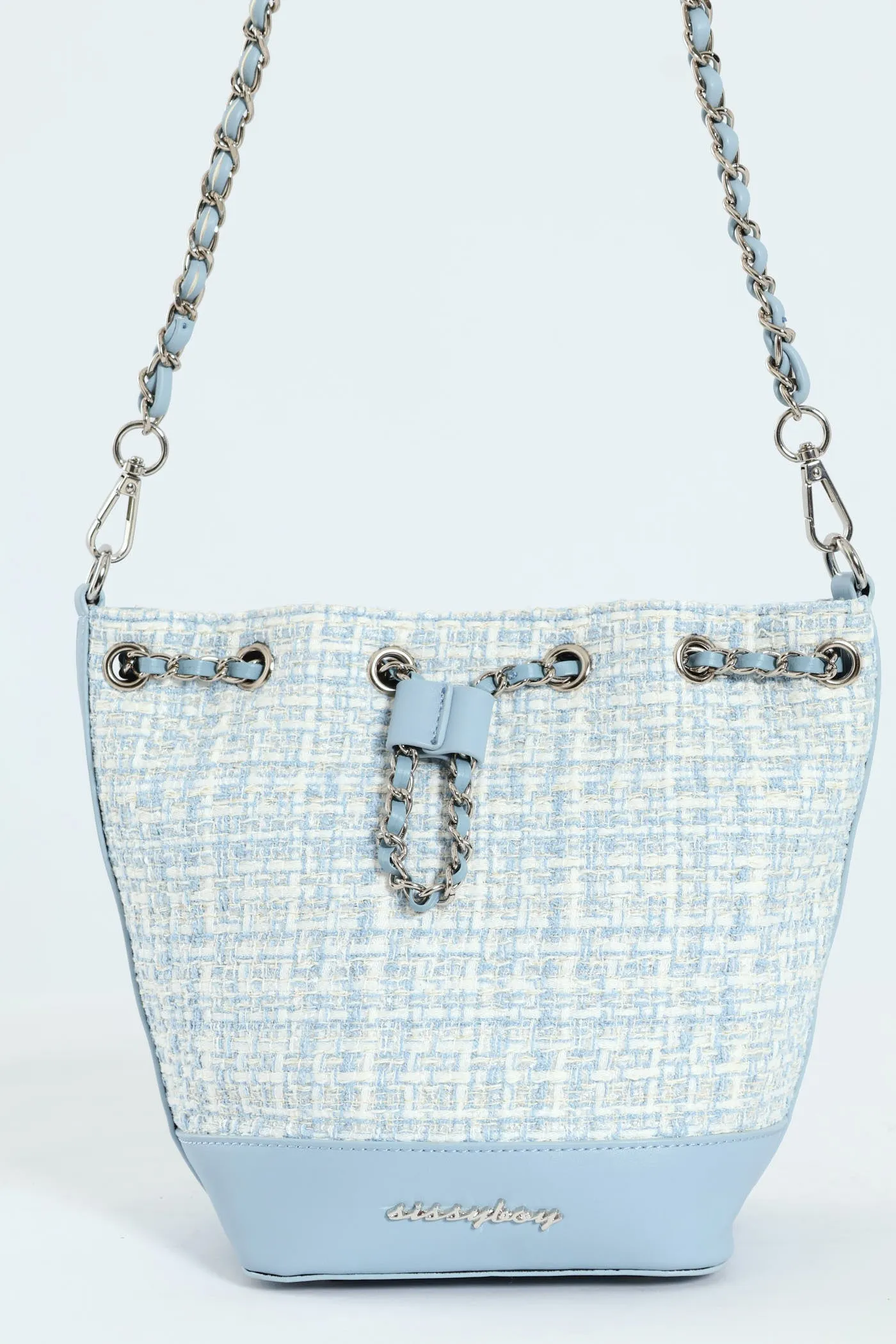 Boucle Drawstring Bucket Bag - Blue