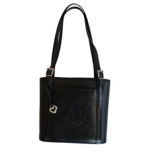 BRIGHTON Desiree Tote Black Leather Bucket Purse With Heart Imprint