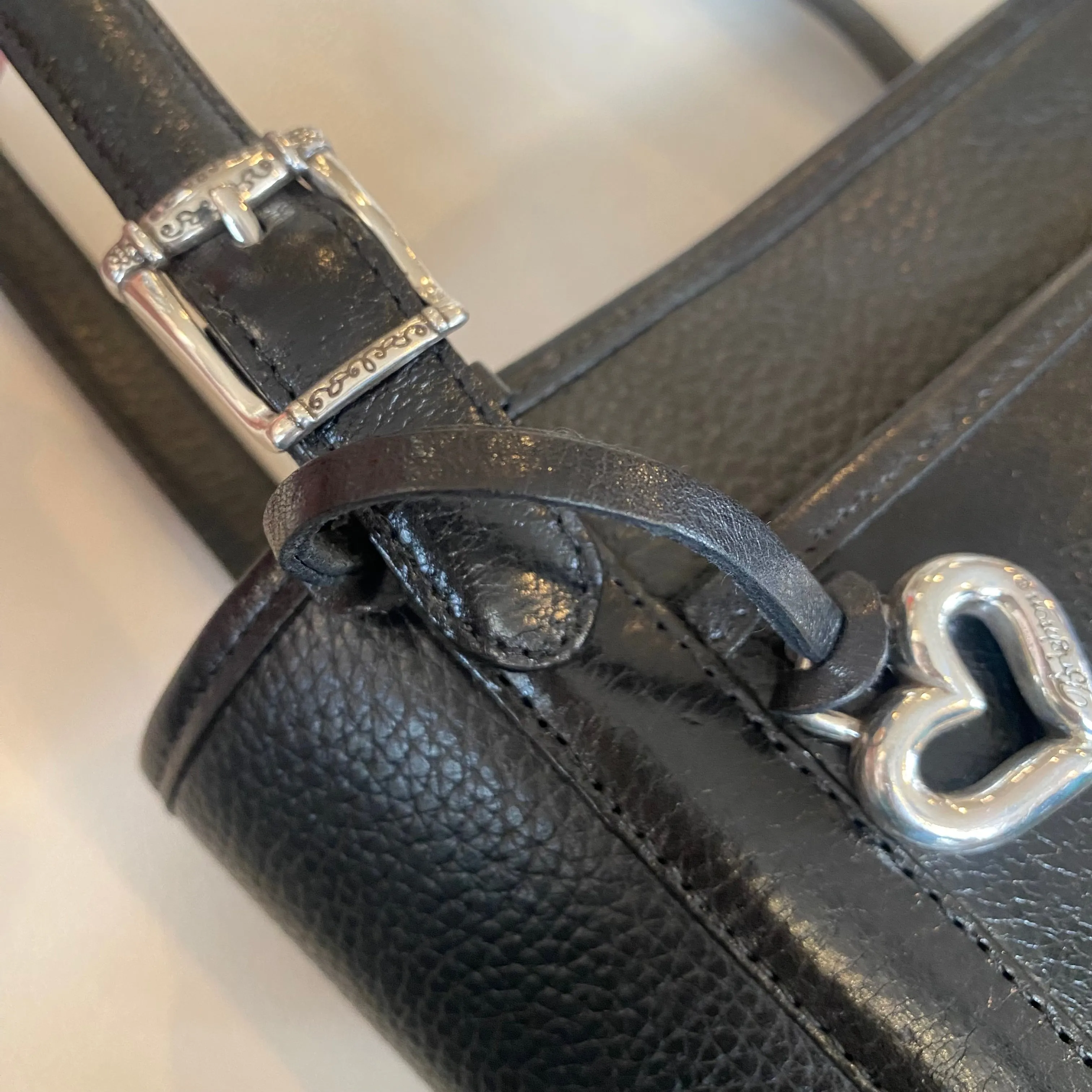 BRIGHTON Desiree Tote Black Leather Bucket Purse With Heart Imprint