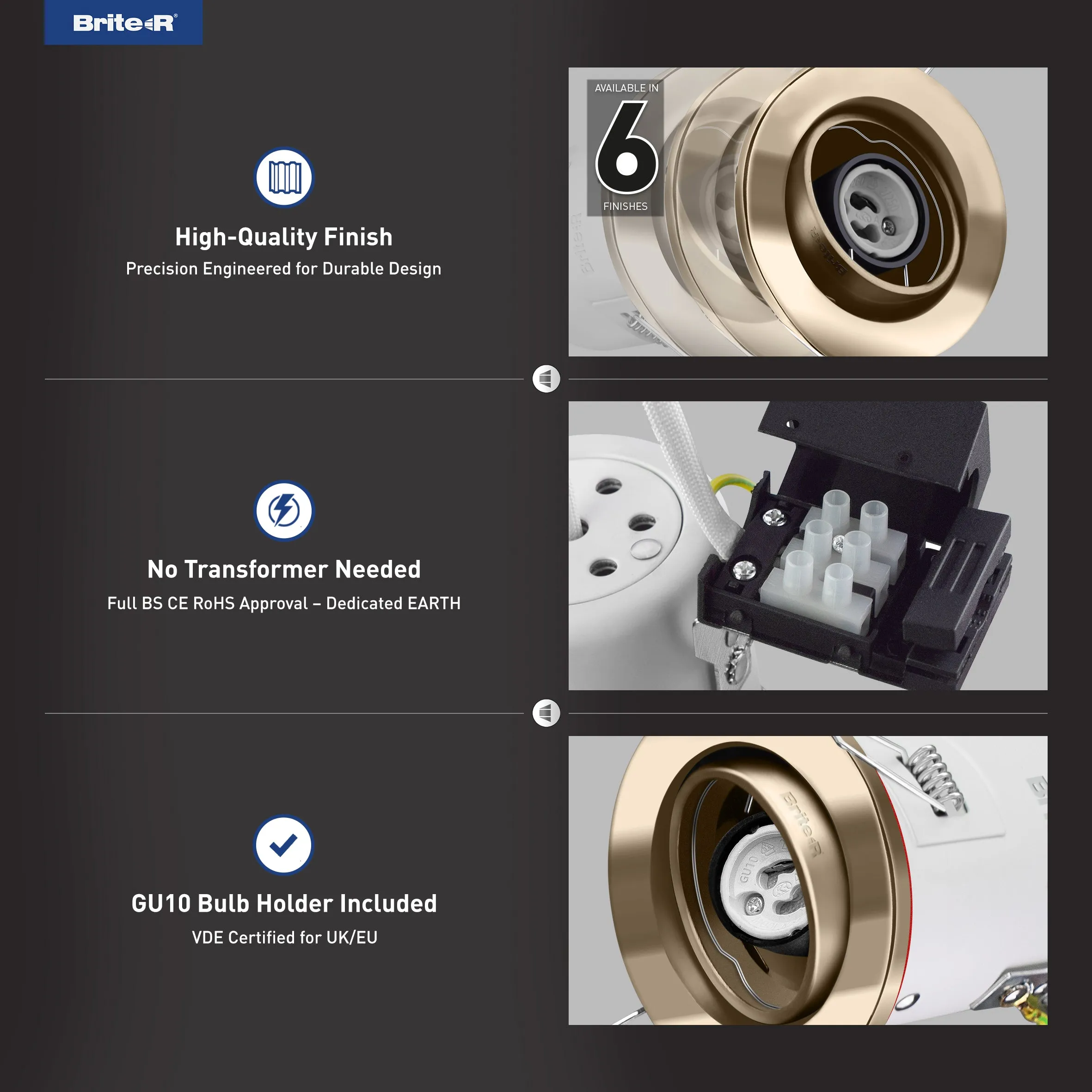 Brite-R FRTDL Fire Rated Tilt Downlight Antique Brass
