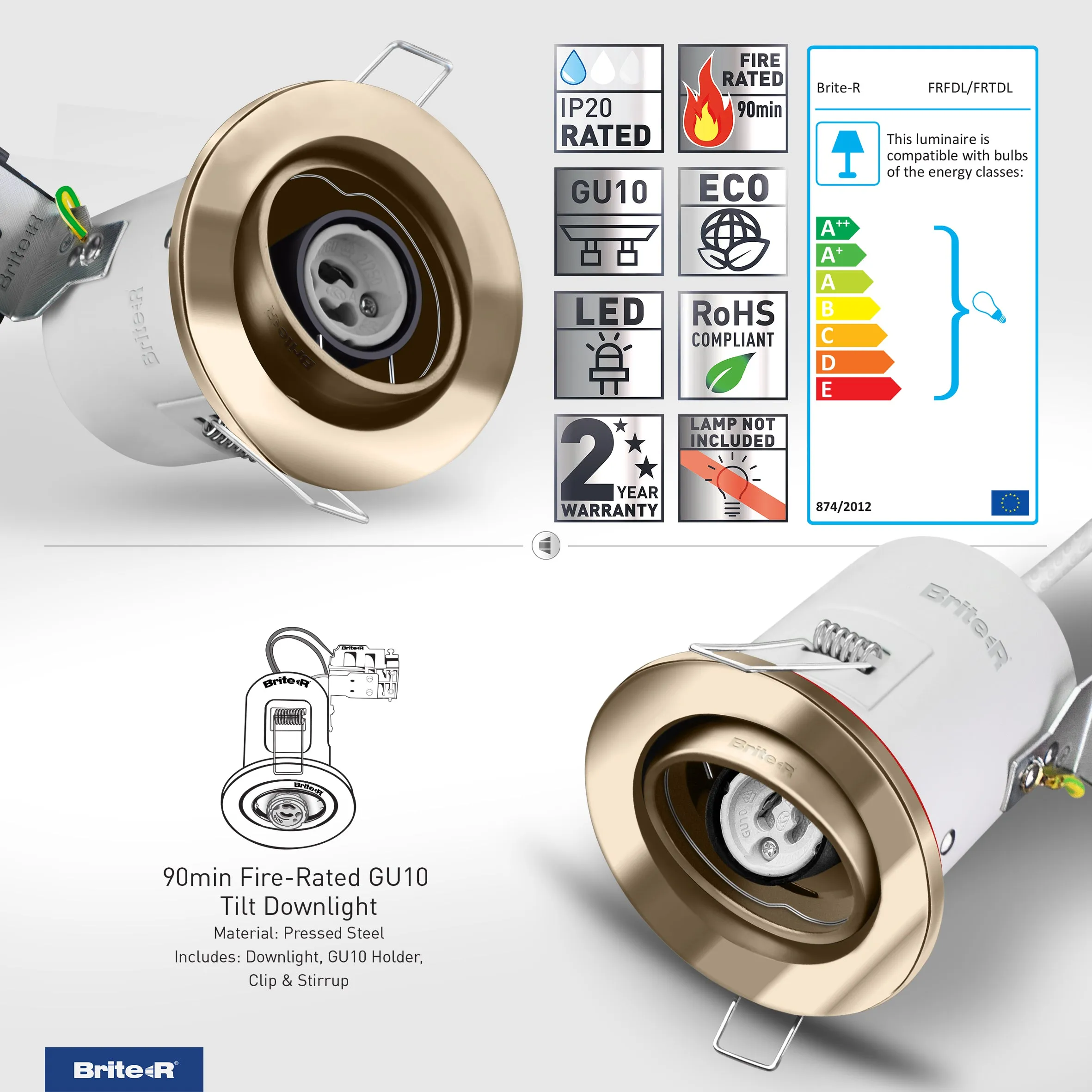Brite-R FRTDL Fire Rated Tilt Downlight Antique Brass