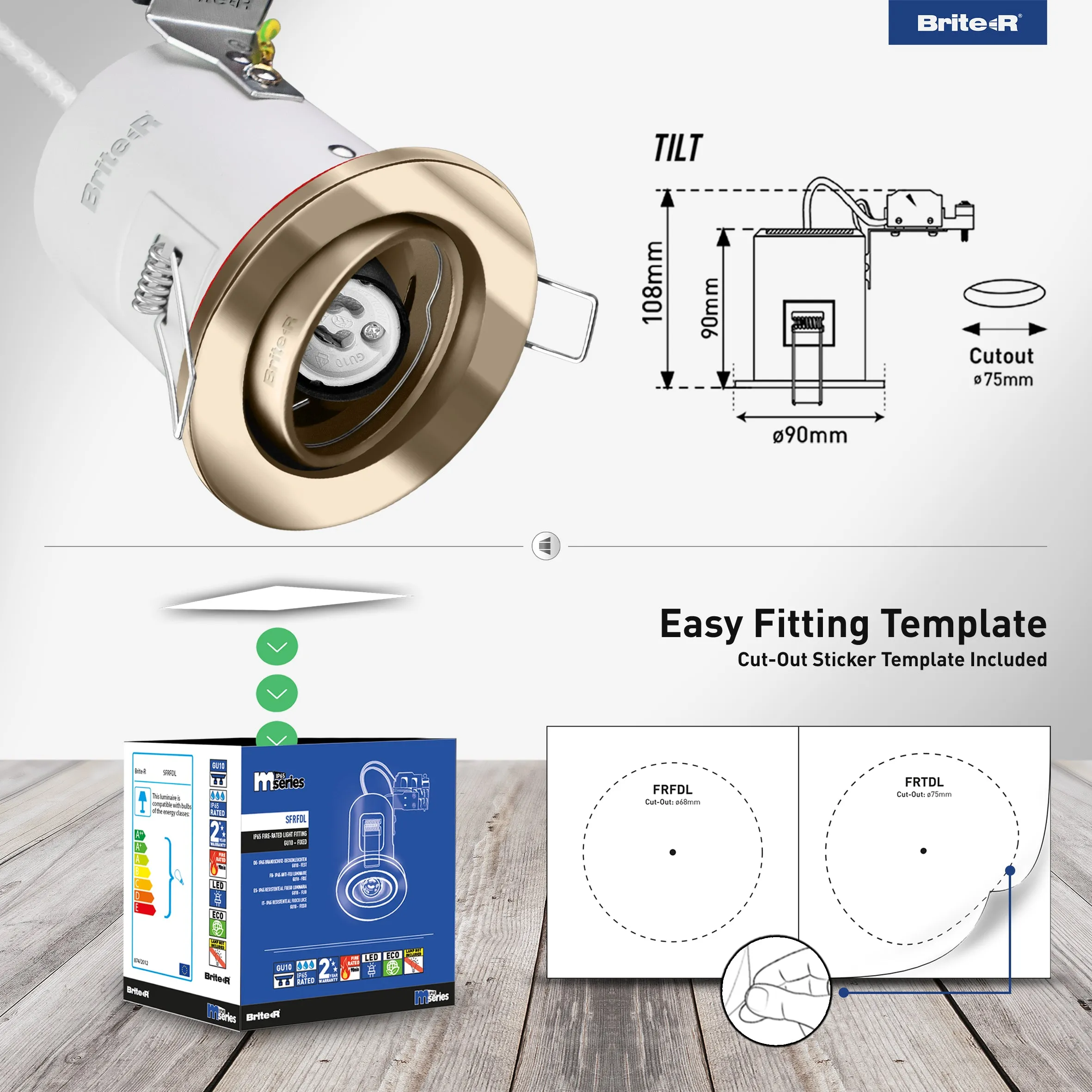Brite-R FRTDL Fire Rated Tilt Downlight Antique Brass