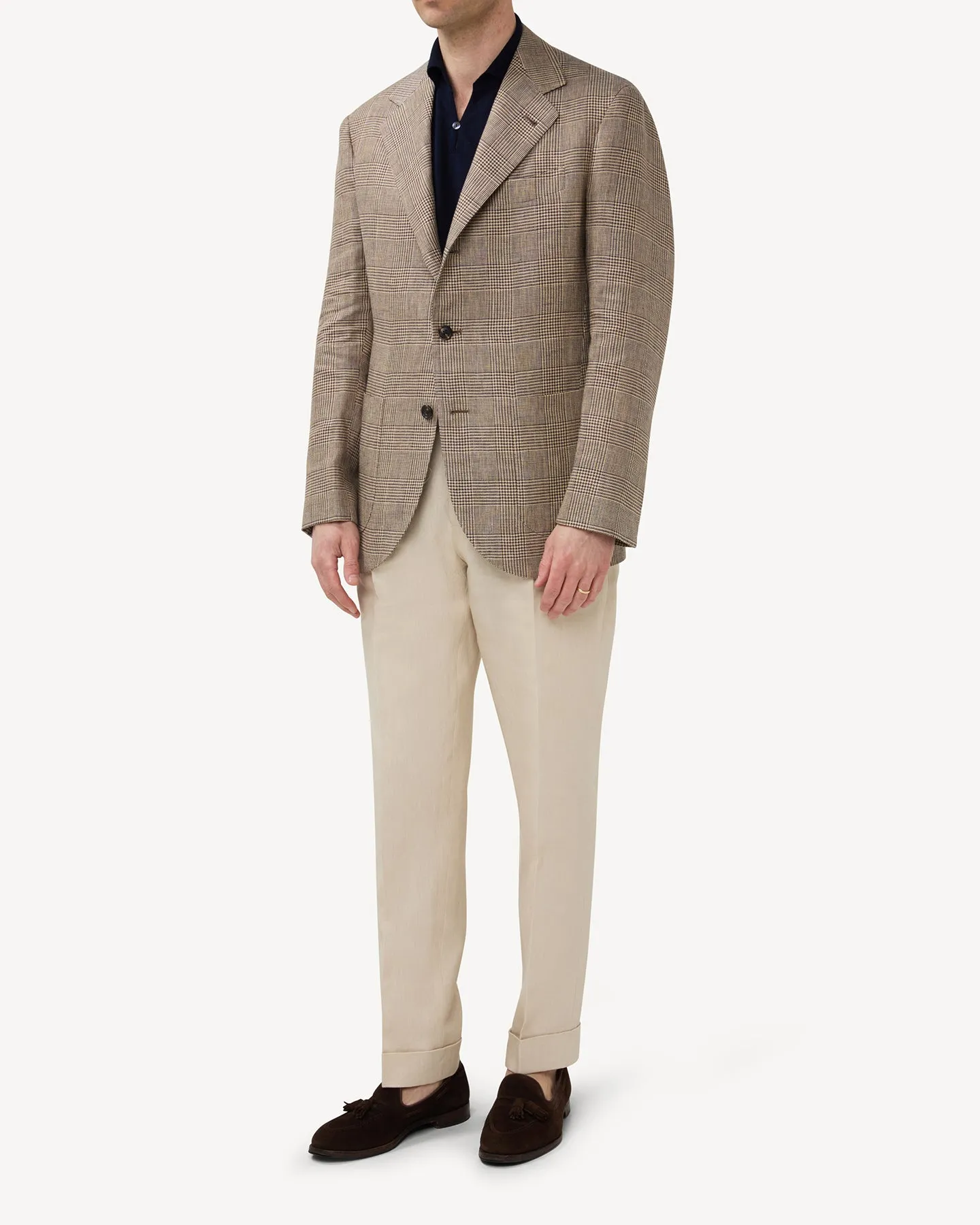 Brown Prince of Wales Linen Sport Coat