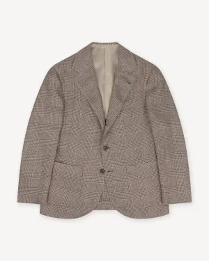 Brown Prince of Wales Linen Sport Coat