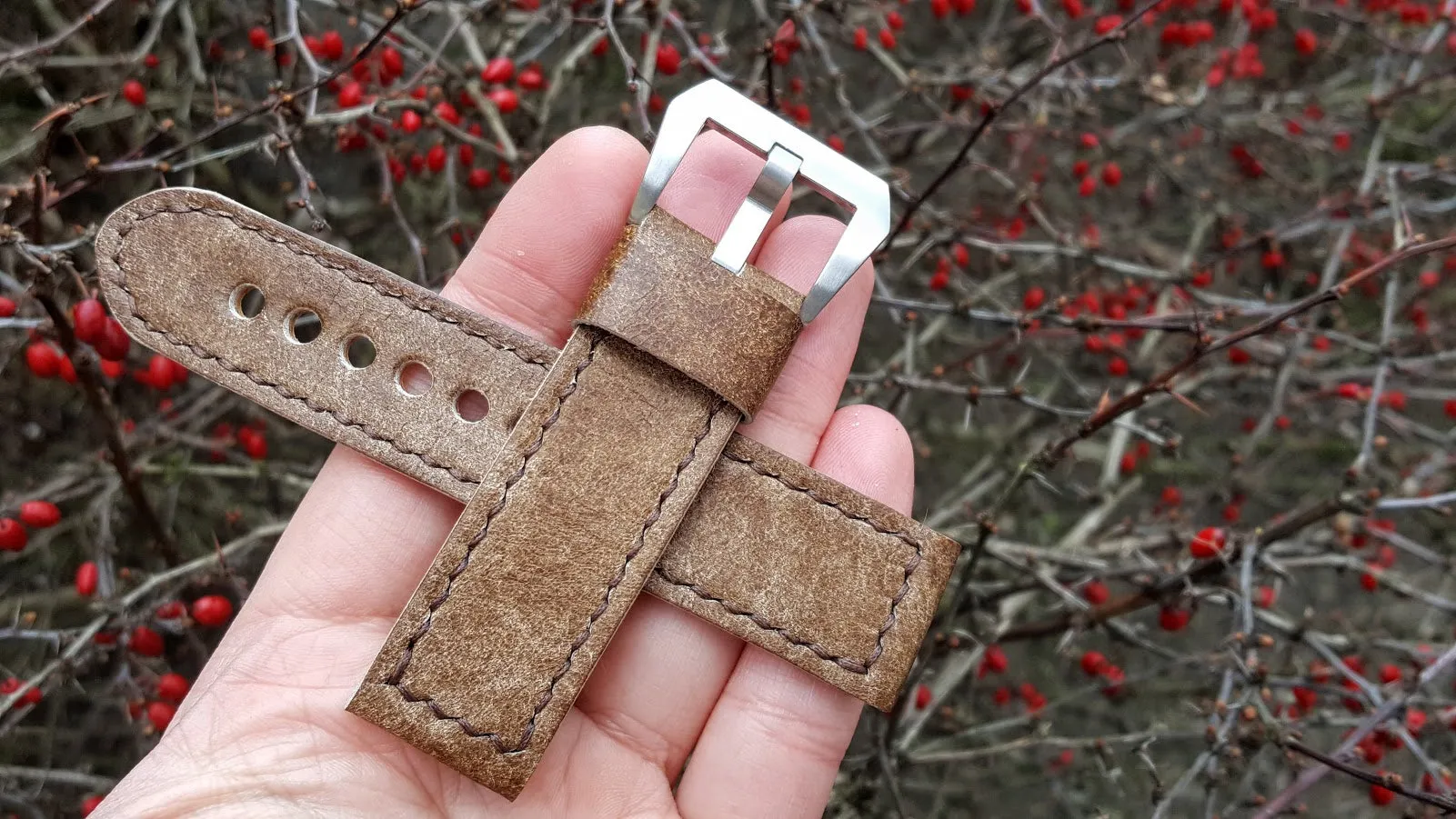 Brown vintage bovine watch strap 22 mm
