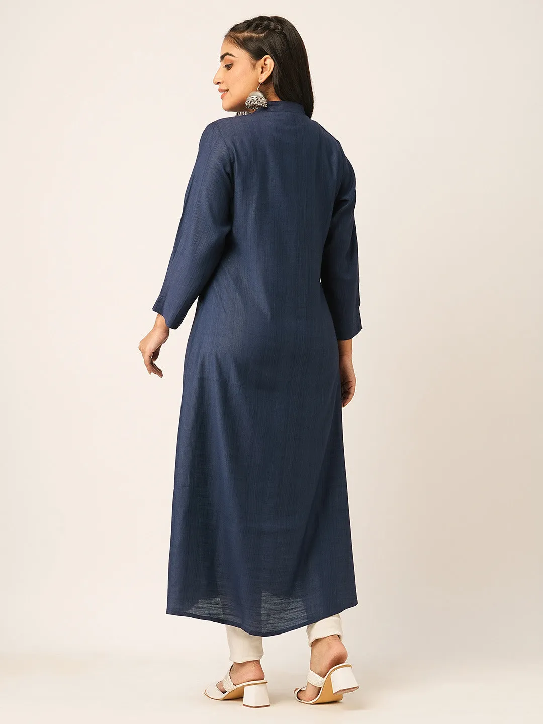 Buy Navy Blue Comfort Fit Rayon Kurta for women online - Zola