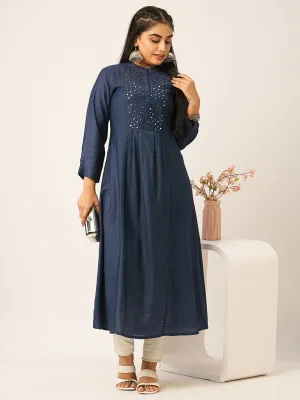 Buy Navy Blue Comfort Fit Rayon Kurta for women online - Zola