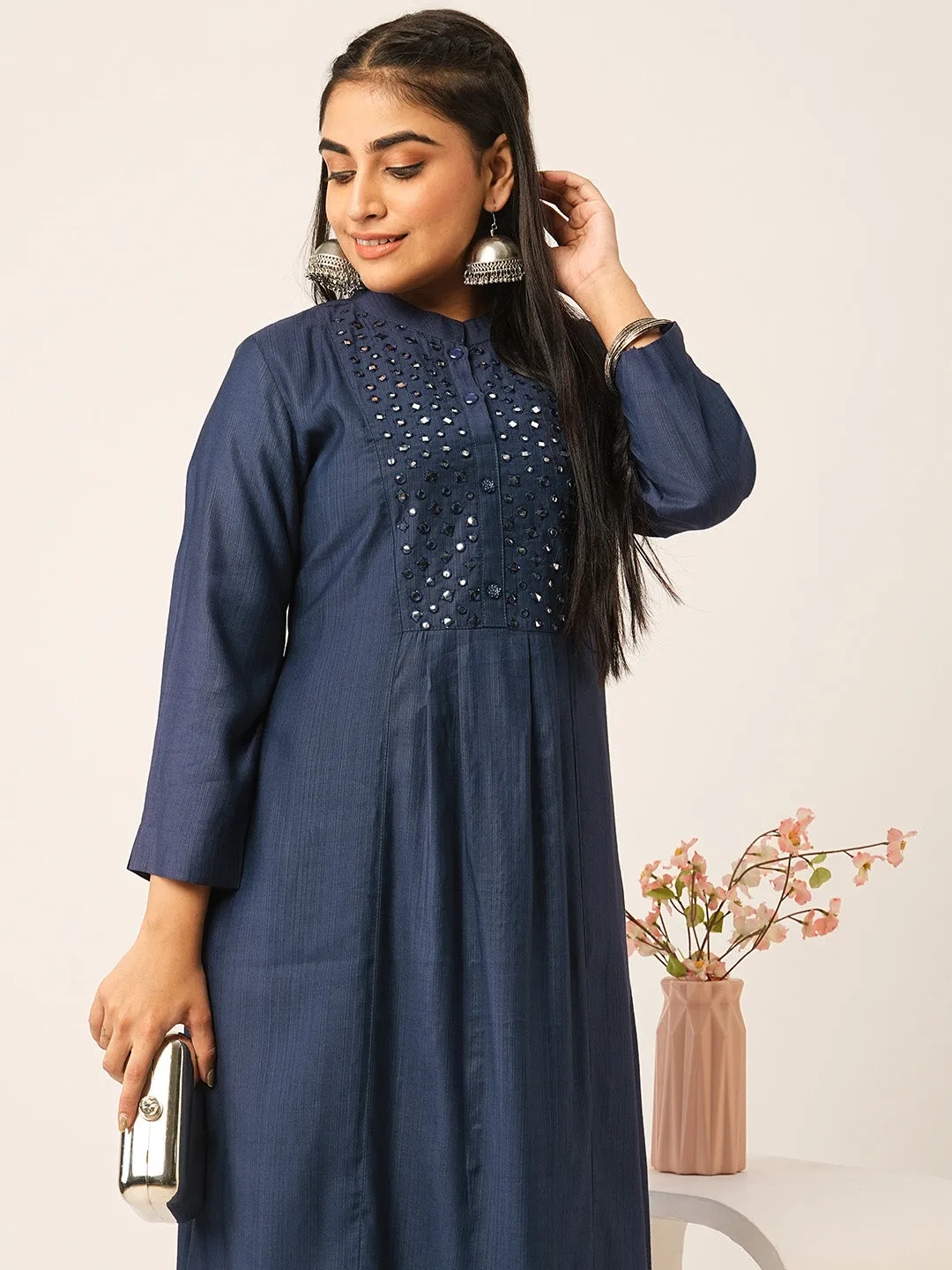 Buy Navy Blue Comfort Fit Rayon Kurta for women online - Zola