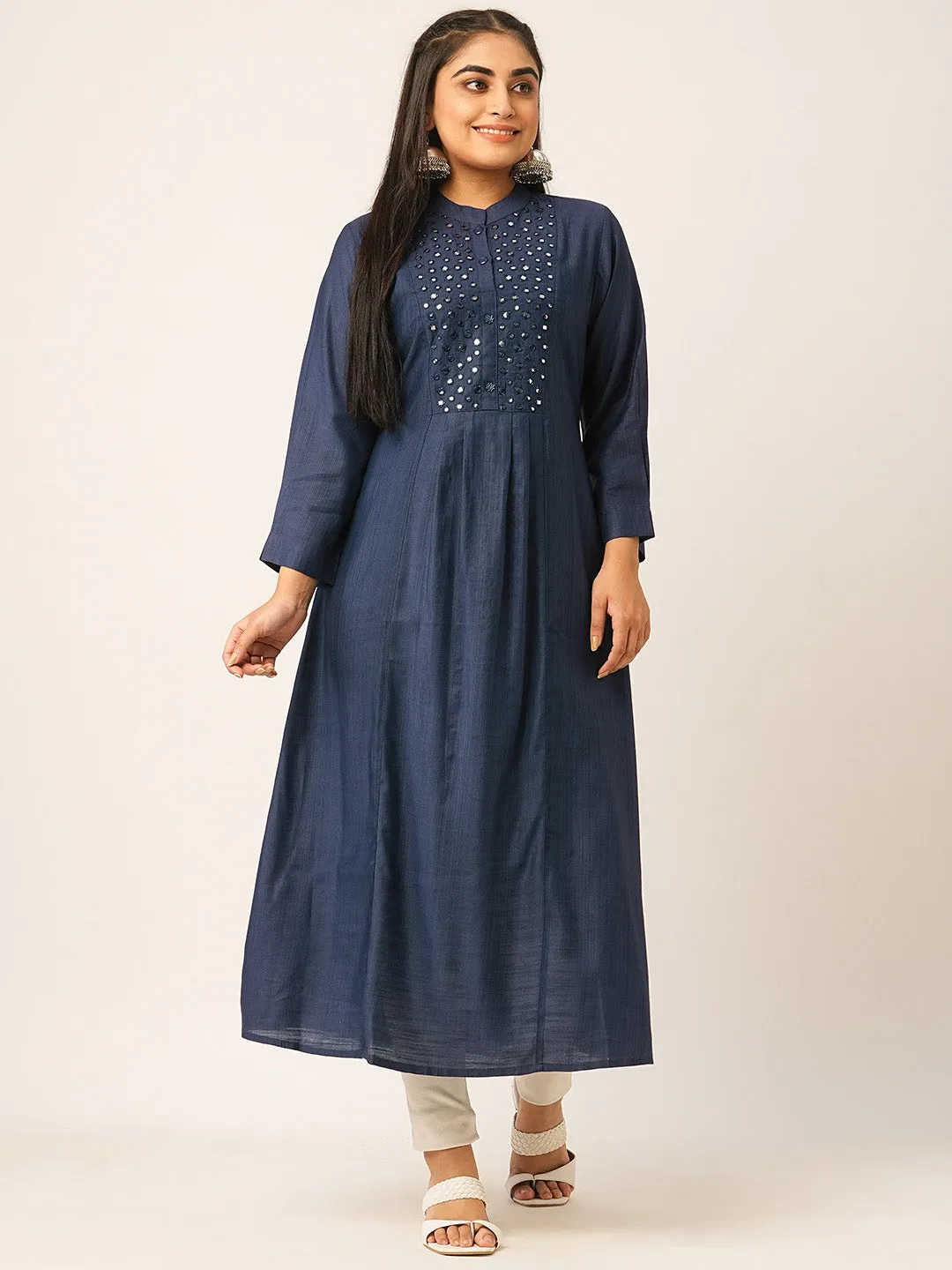Buy Navy Blue Comfort Fit Rayon Kurta for women online - Zola