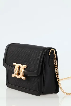 Canvas Front Clasp Satchel - Black