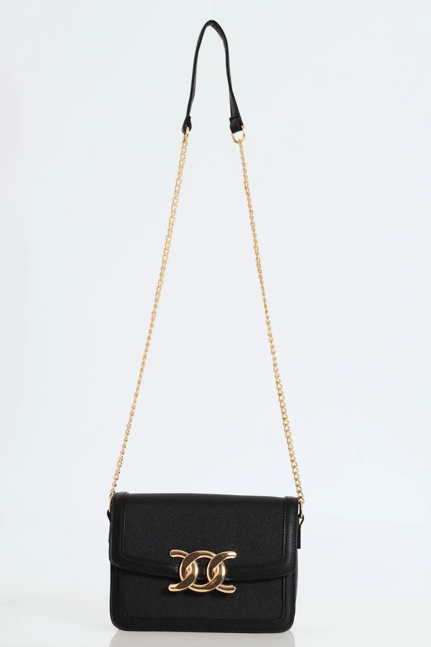 Canvas Front Clasp Satchel - Black