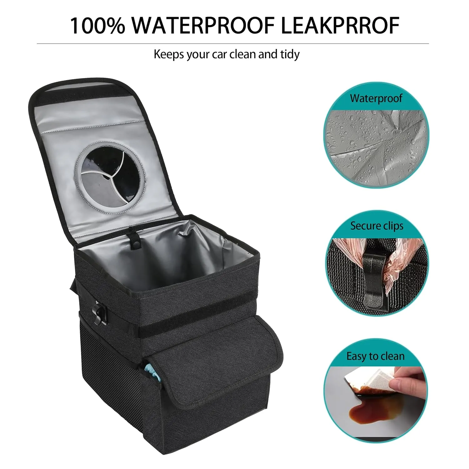 Car Trash Can with Lid and Storage Pockets, 100% Leak-Proof Organizer, 1.8   2.8 Gallons Set
