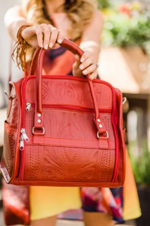 Carry On Vanity Bag in Hand Tooled Leather, Multiple Colors, 990