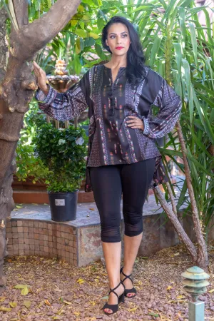 Casual Long Sleeve Silk Kurtil Dark Patterned