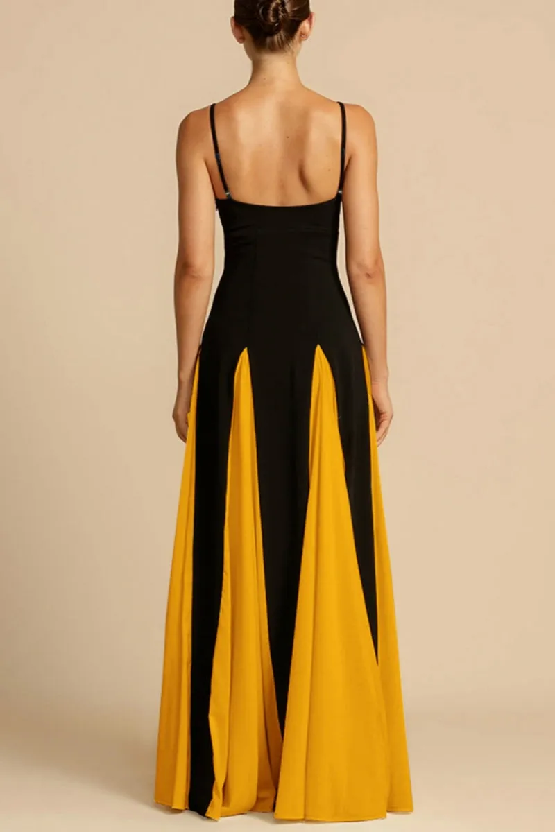 Casual Patchwork Backless Contrast Spaghetti Strap Long Dresses(4 Colors)