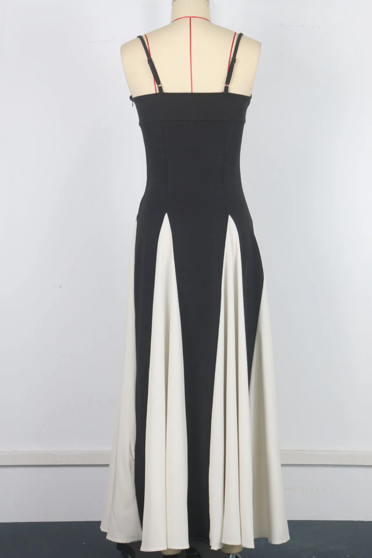 Casual Patchwork Backless Contrast Spaghetti Strap Long Dresses(4 Colors)