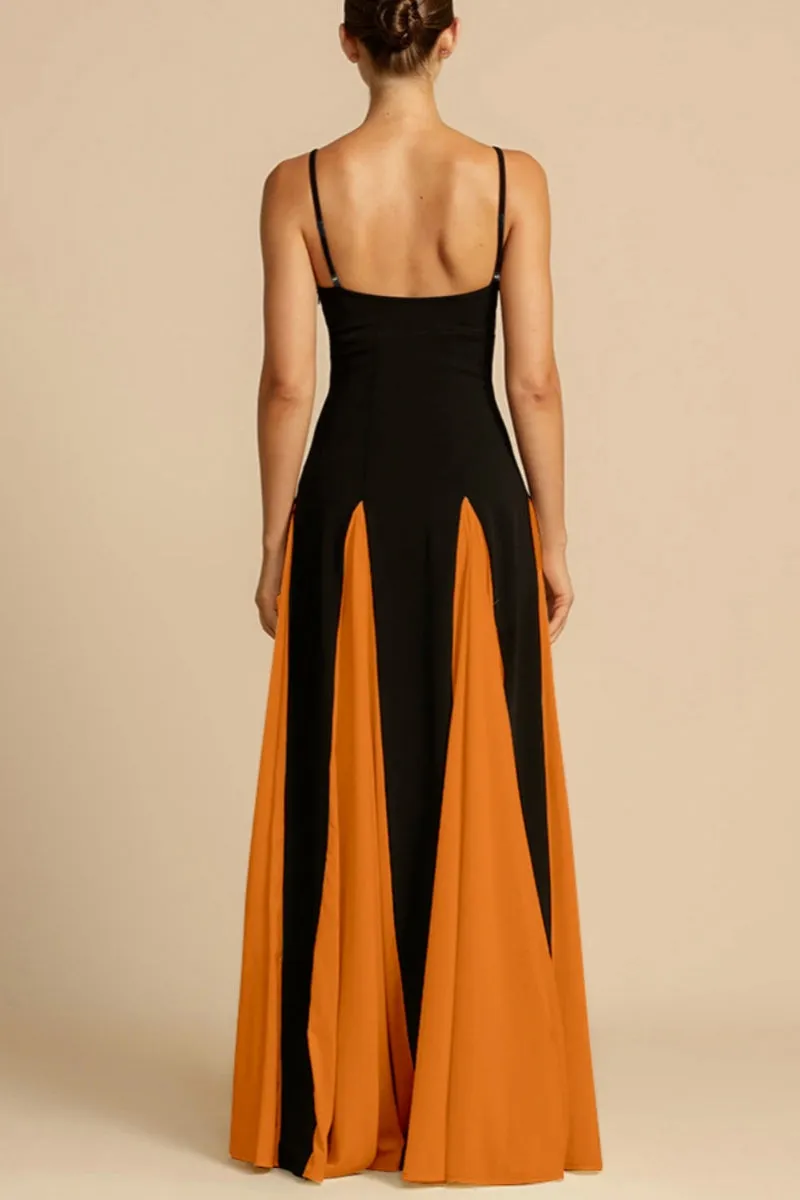 Casual Patchwork Backless Contrast Spaghetti Strap Long Dresses(4 Colors)