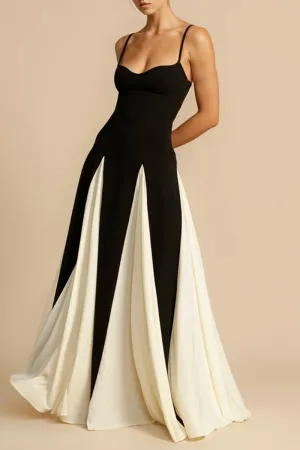 Casual Patchwork Backless Contrast Spaghetti Strap Long Dresses(4 Colors)