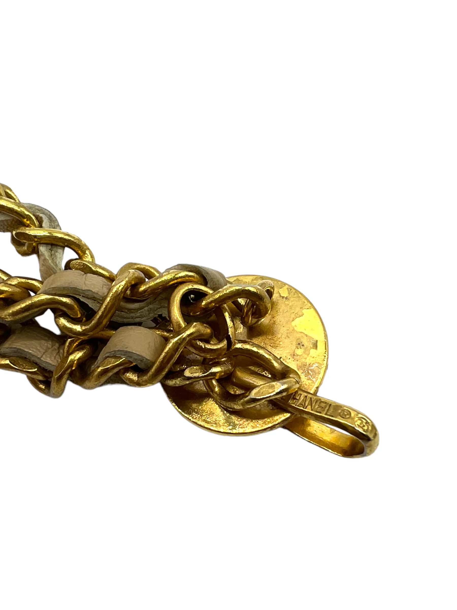 Chanel Vintage 1984 Beige Leather Chain CC Size S Belt