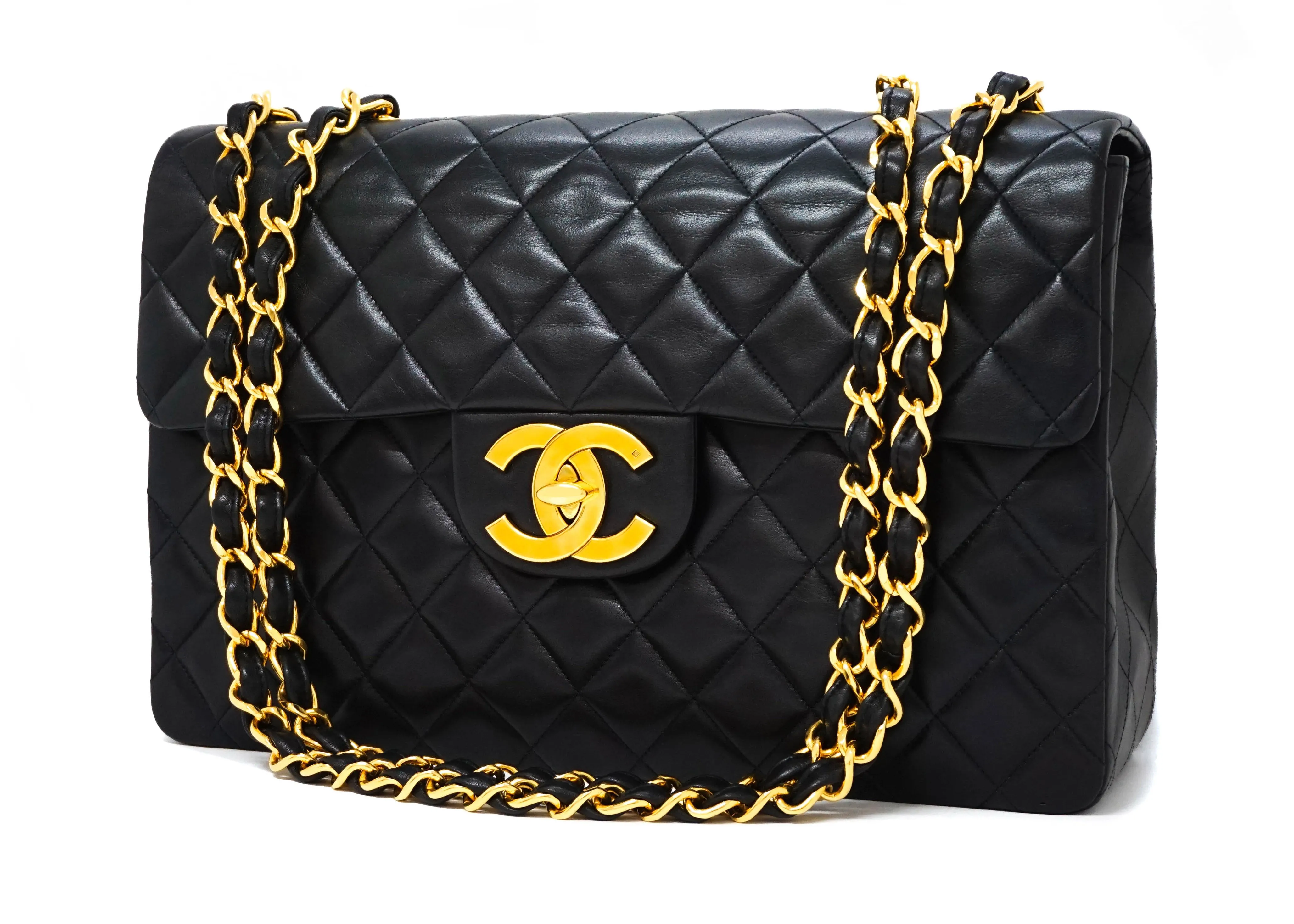 Chanel Vintage Black Lambskin Maxi Jumbo