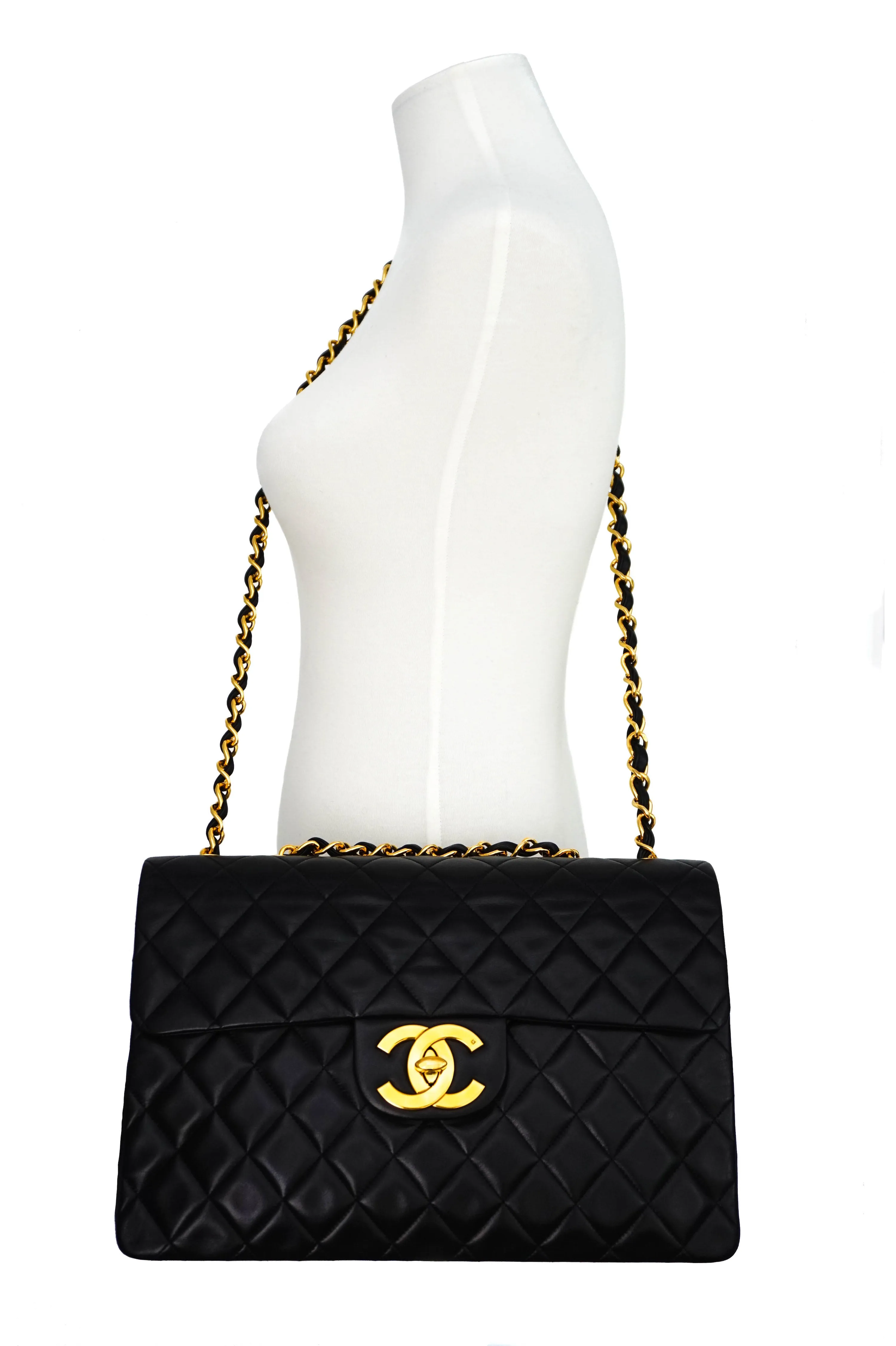 Chanel Vintage Black Lambskin Maxi Jumbo