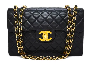 Chanel Vintage Black Lambskin Maxi Jumbo
