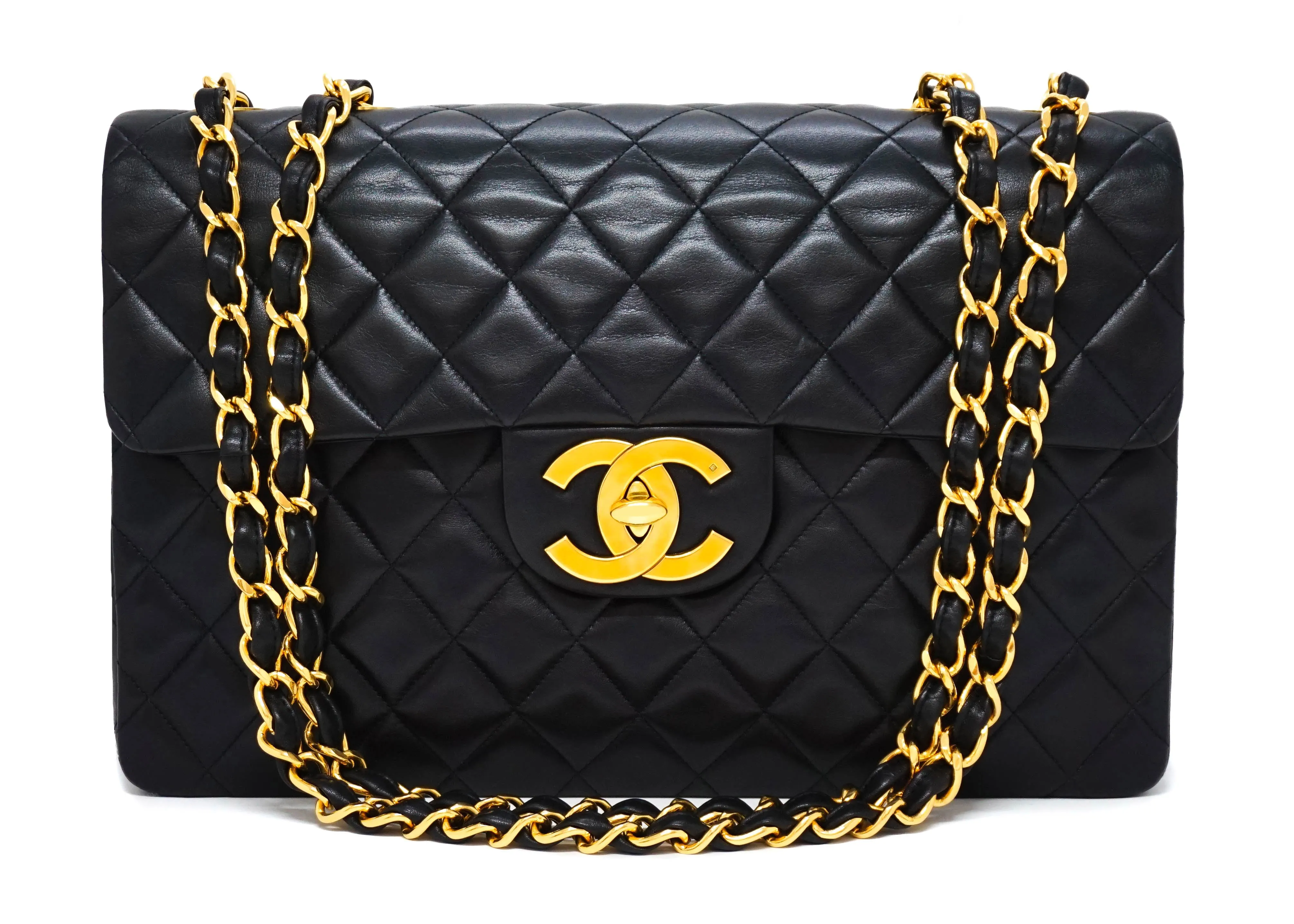 Chanel Vintage Black Lambskin Maxi Jumbo