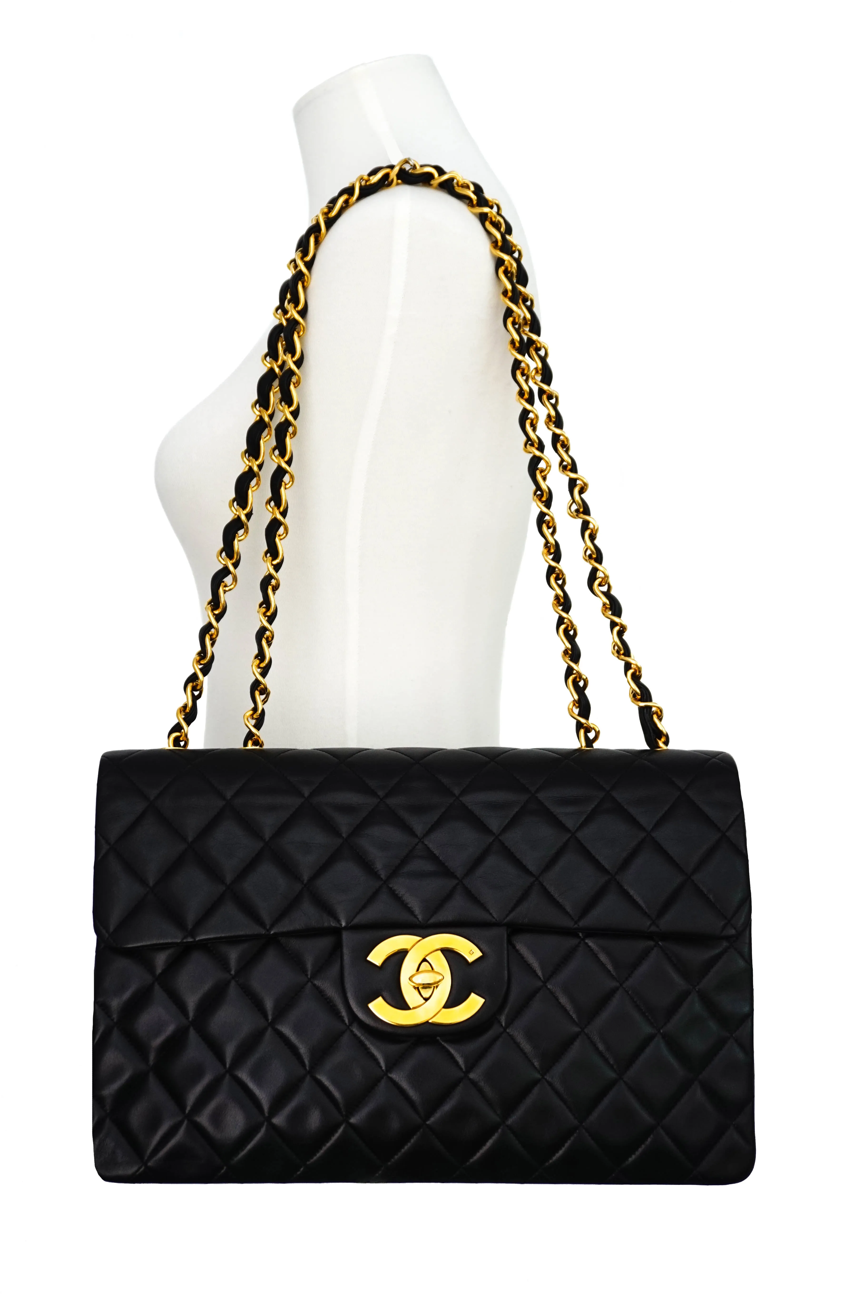 Chanel Vintage Black Lambskin Maxi Jumbo