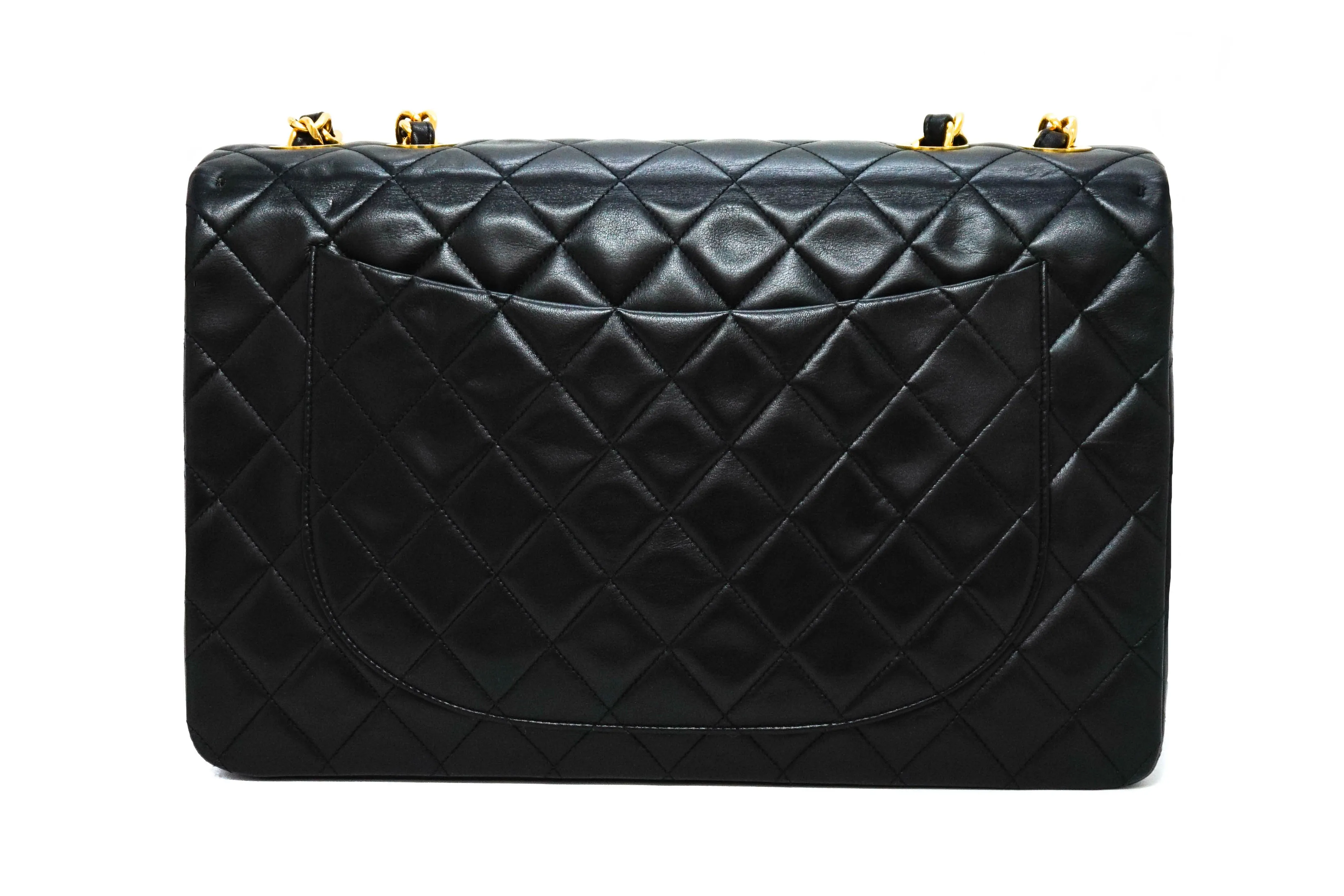Chanel Vintage Black Lambskin Maxi Jumbo