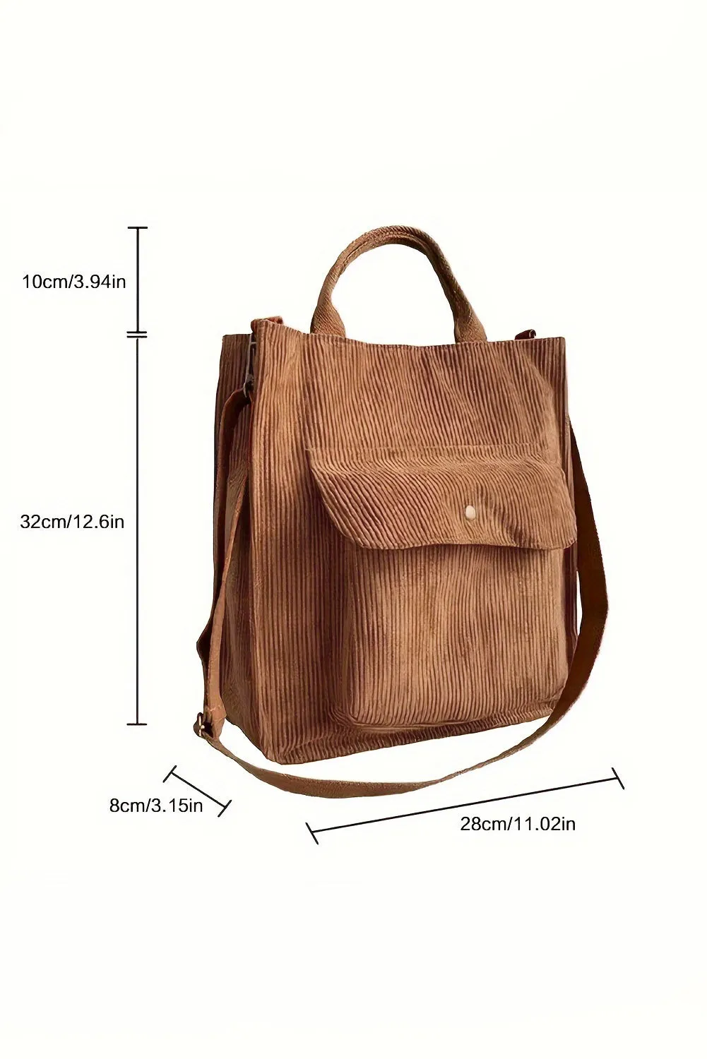 Chestnut Detachable Shoulder Strap Versatile Corduroy Tote Bag