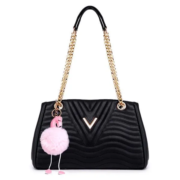 Classical Design Genuine Woman Black Leather flower Bags