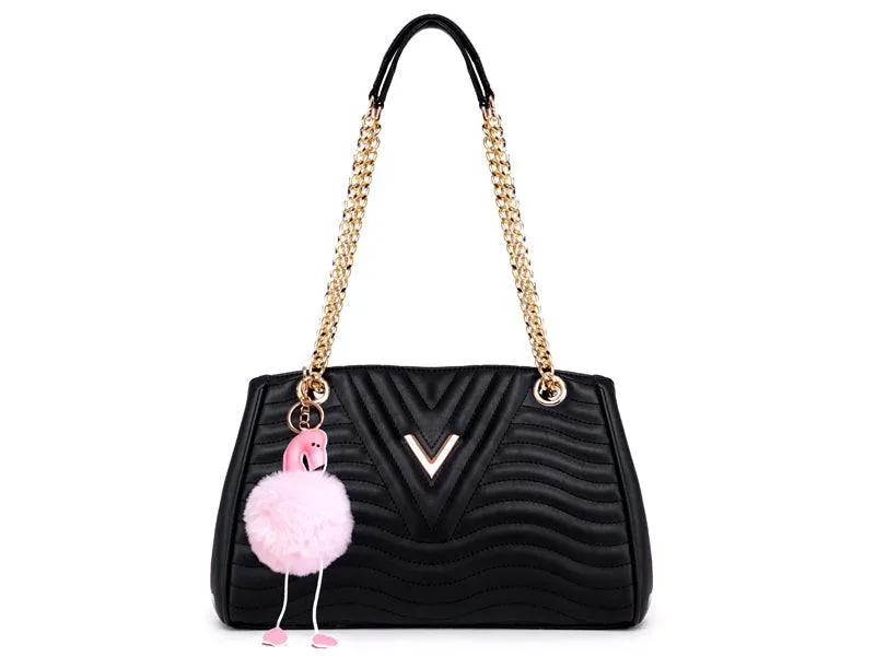 Classical Design Genuine Woman Black Leather flower Bags