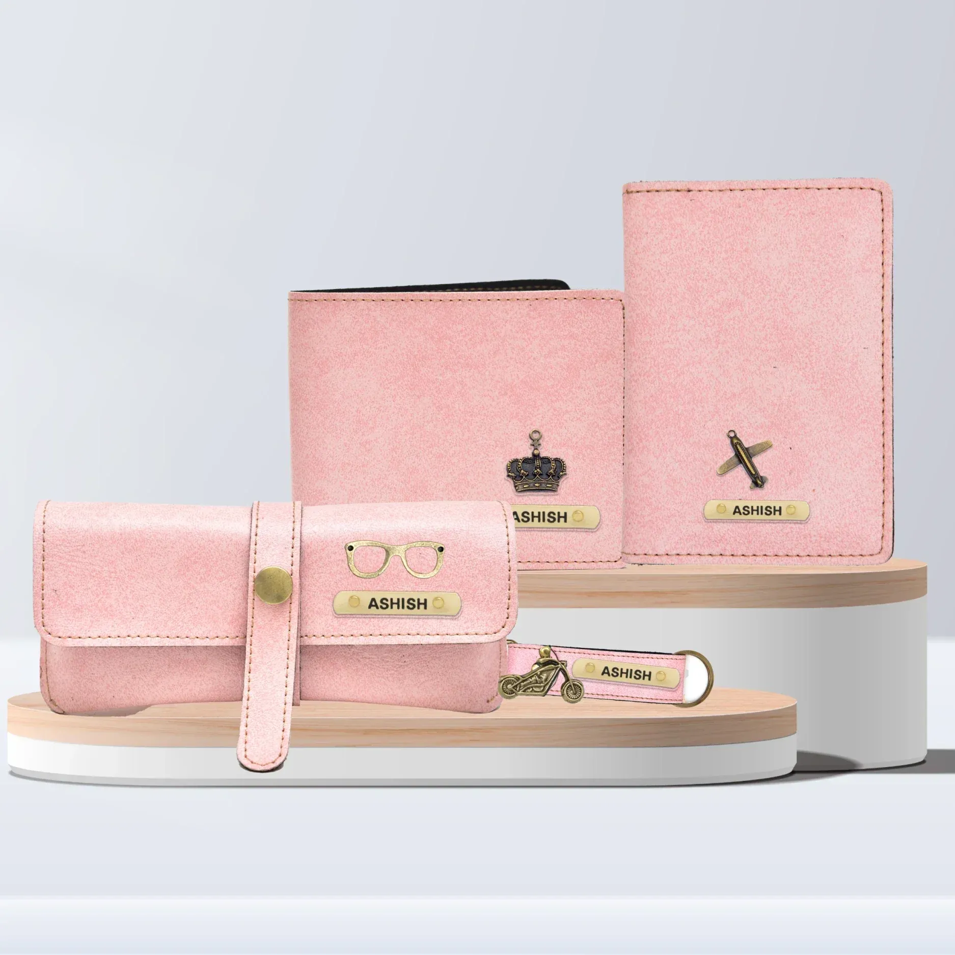 Classy Leather Customized All in One Men's Combo (4 pcs) - Pink