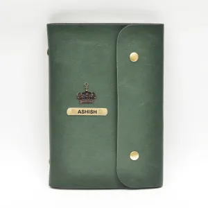 Classy Leather Customized Button Diary (Olive Green)