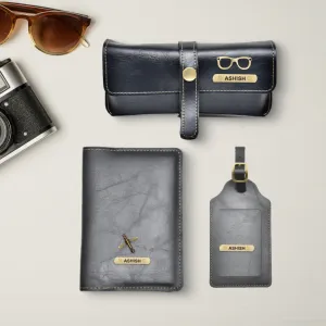 Classy Leather Customized  Frequent Traveller Combo (3 pcs) - Black