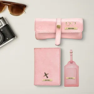 Classy Leather Customized  Frequent Traveller Combo (3 pcs) - Pink