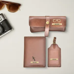 Classy Leather Customized  Frequent Traveller Combo (3 pcs) - Tan