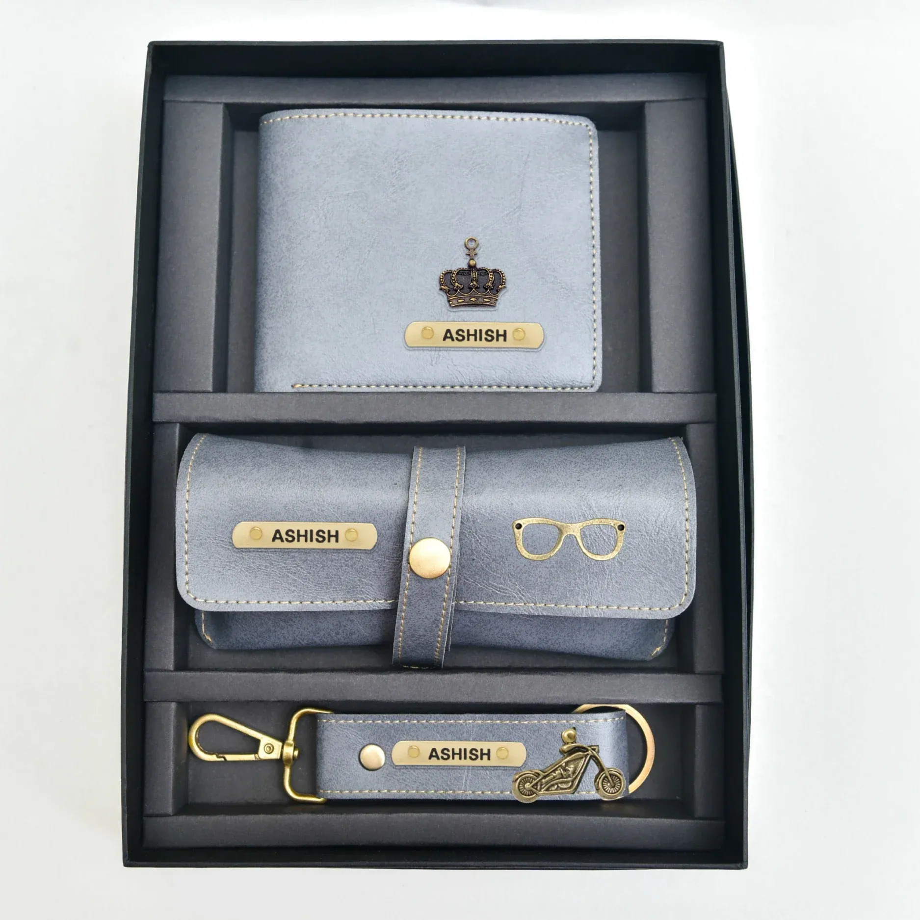 Classy Leather Customized Men's Combo (3 pcs) - Grey