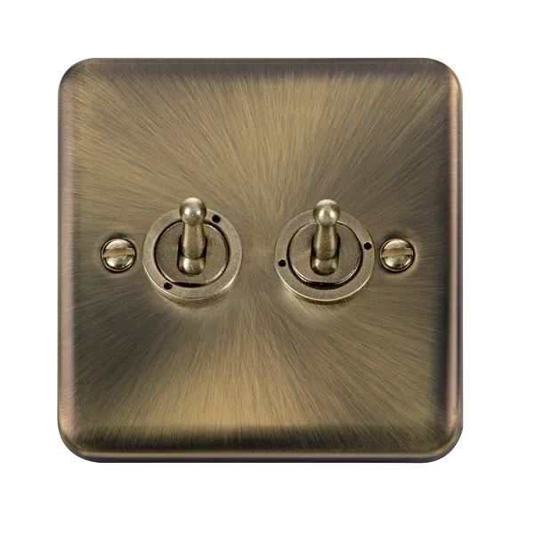 Click Deco Plus DPAB422 10AX 2-Gang 2-Way Toggle Plate Switch - Antique Brass