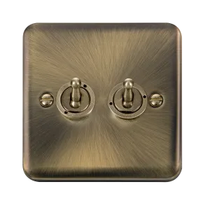 Click Deco Plus DPAB422 10AX 2-Gang 2-Way Toggle Plate Switch - Antique Brass