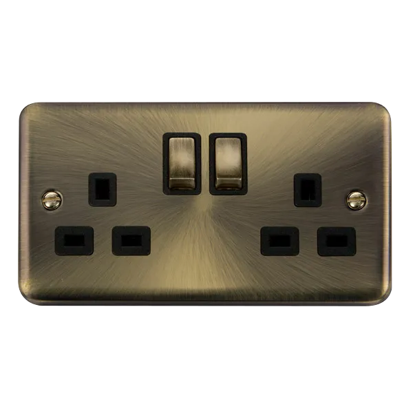 Click Deco Plus DPAB536BK 13A Ingot 2G DP Switched Socket - Antique Brass (Black)