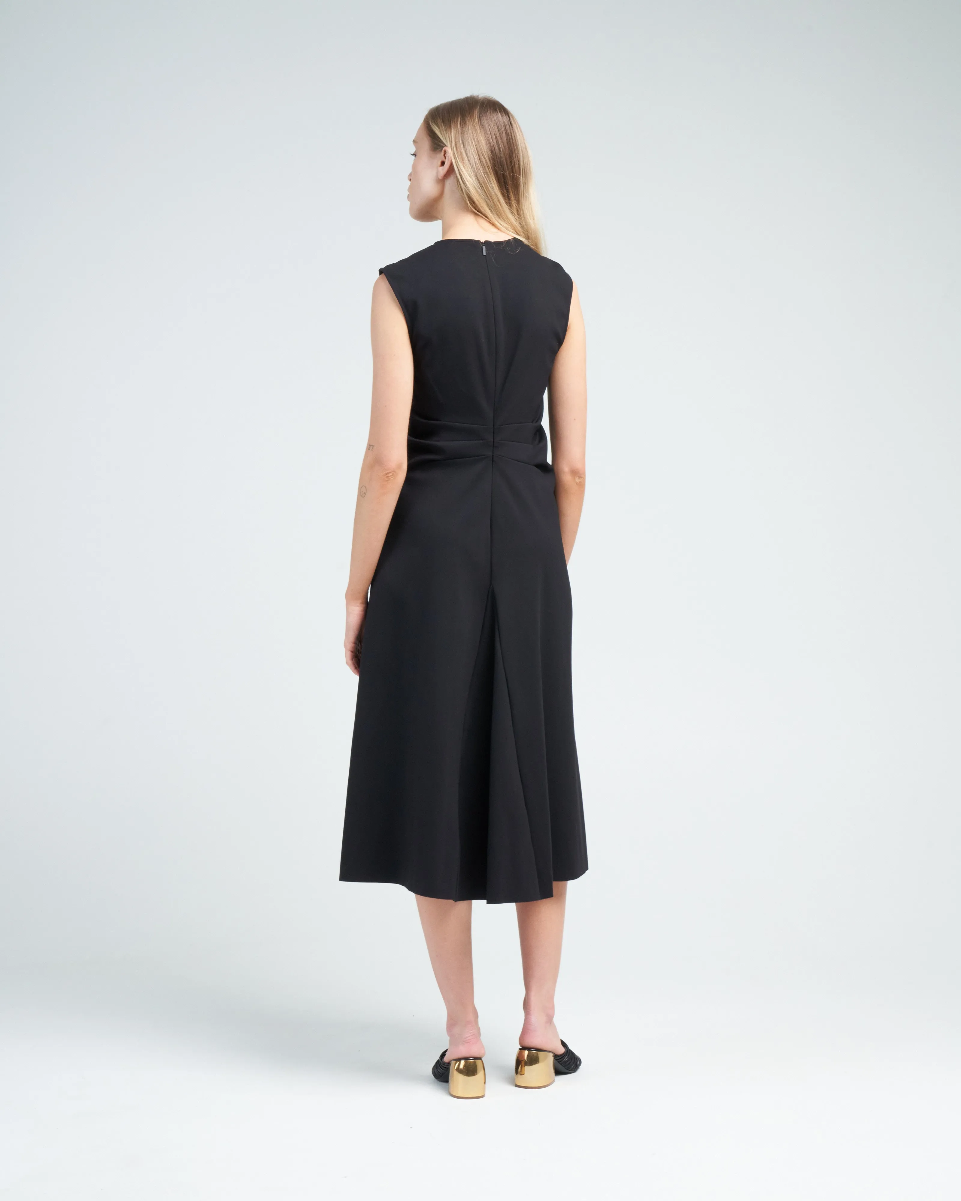 compact ultra stretch knit vneck godet dress