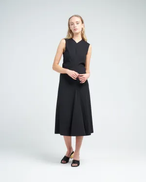 compact ultra stretch knit vneck godet dress