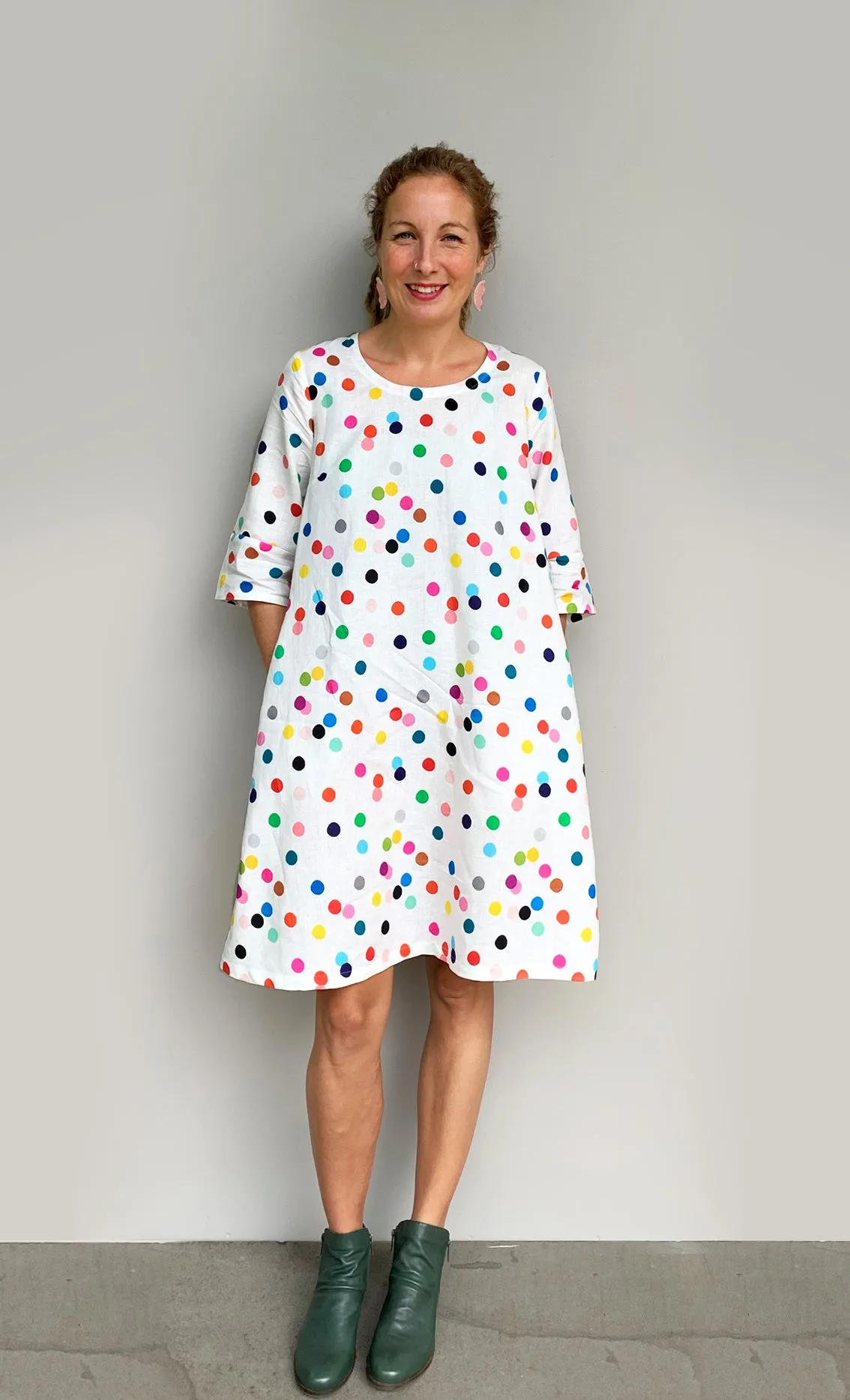 Confetti 100% linen dress with tie (white)