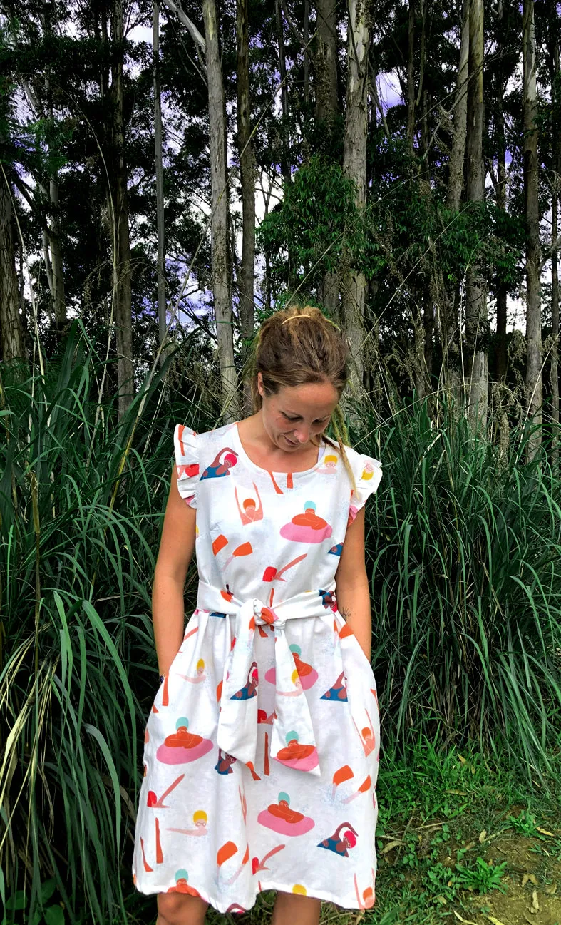 Confetti 100% linen dress with tie (white)